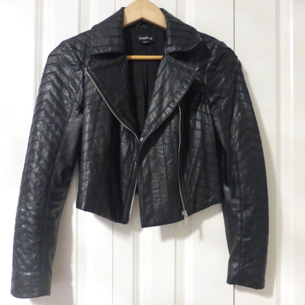 BEBE black faux leather moto jacket